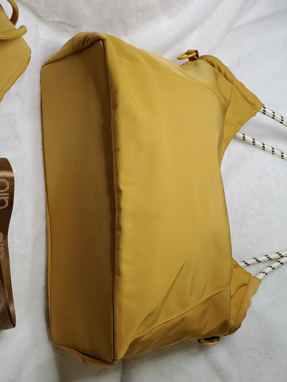 ALO Yellow Shoulder Bag with Rope Handles and Matching Pouch